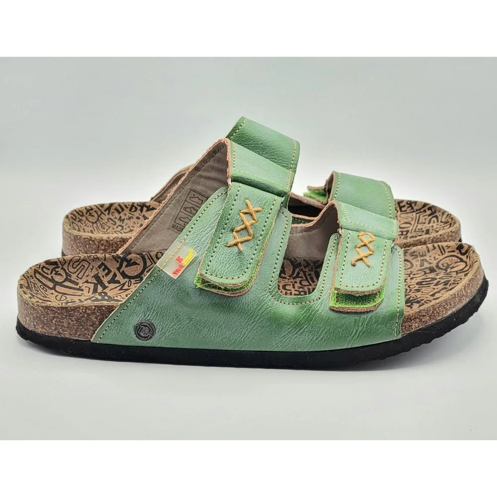 TMA Eyes Green Cork Bed Sandals Size 9 (EU 40) Hand Stitched Comfort Slides - Picture 3 of 11